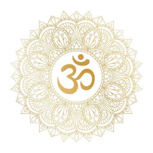 Download Golden Aum Om Ohm symbol in decorative round mandala ornament_ for free